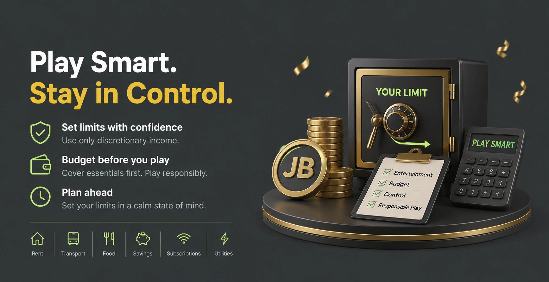 JB.COM responsible play banner with budget tools and bankroll control