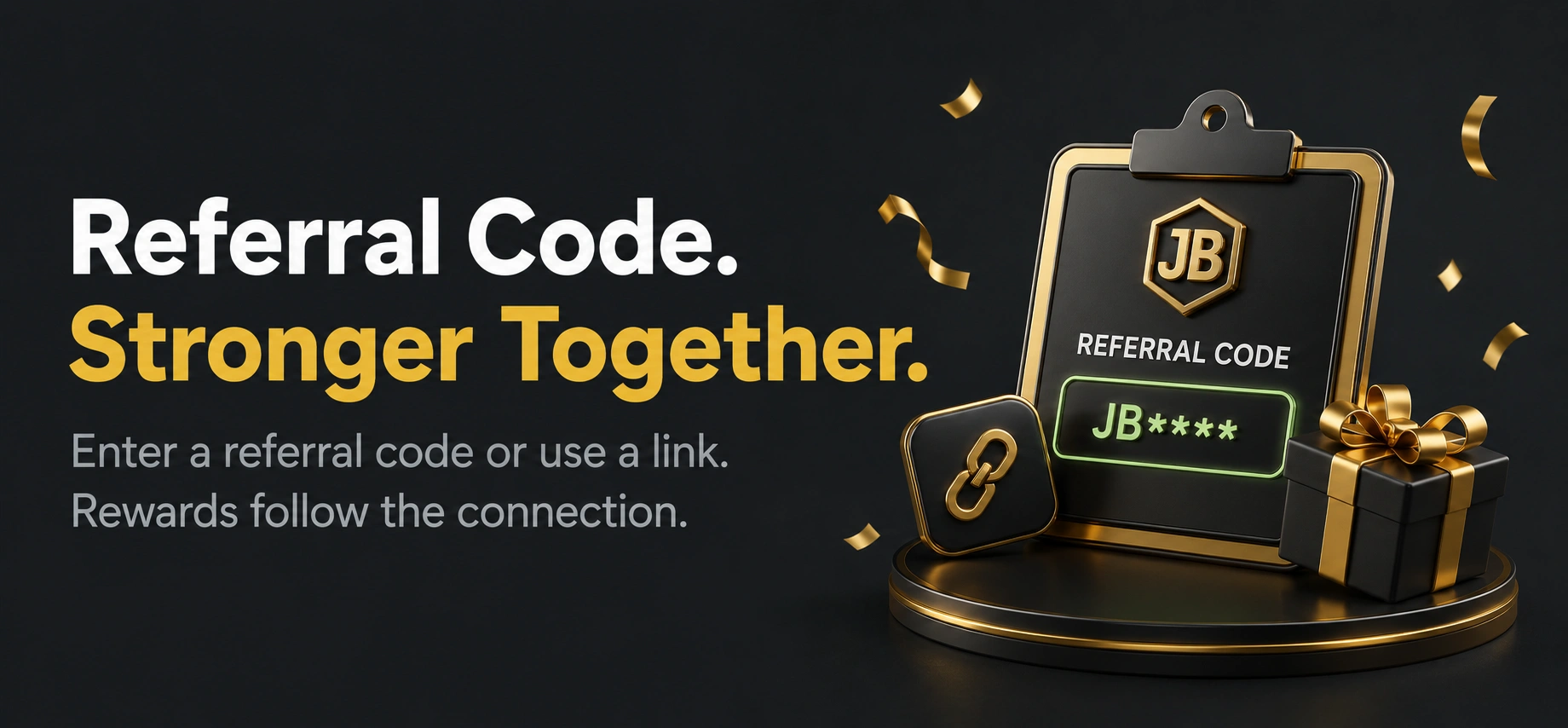 JB.COM referral code banner with gift rewards and bonus invitation system